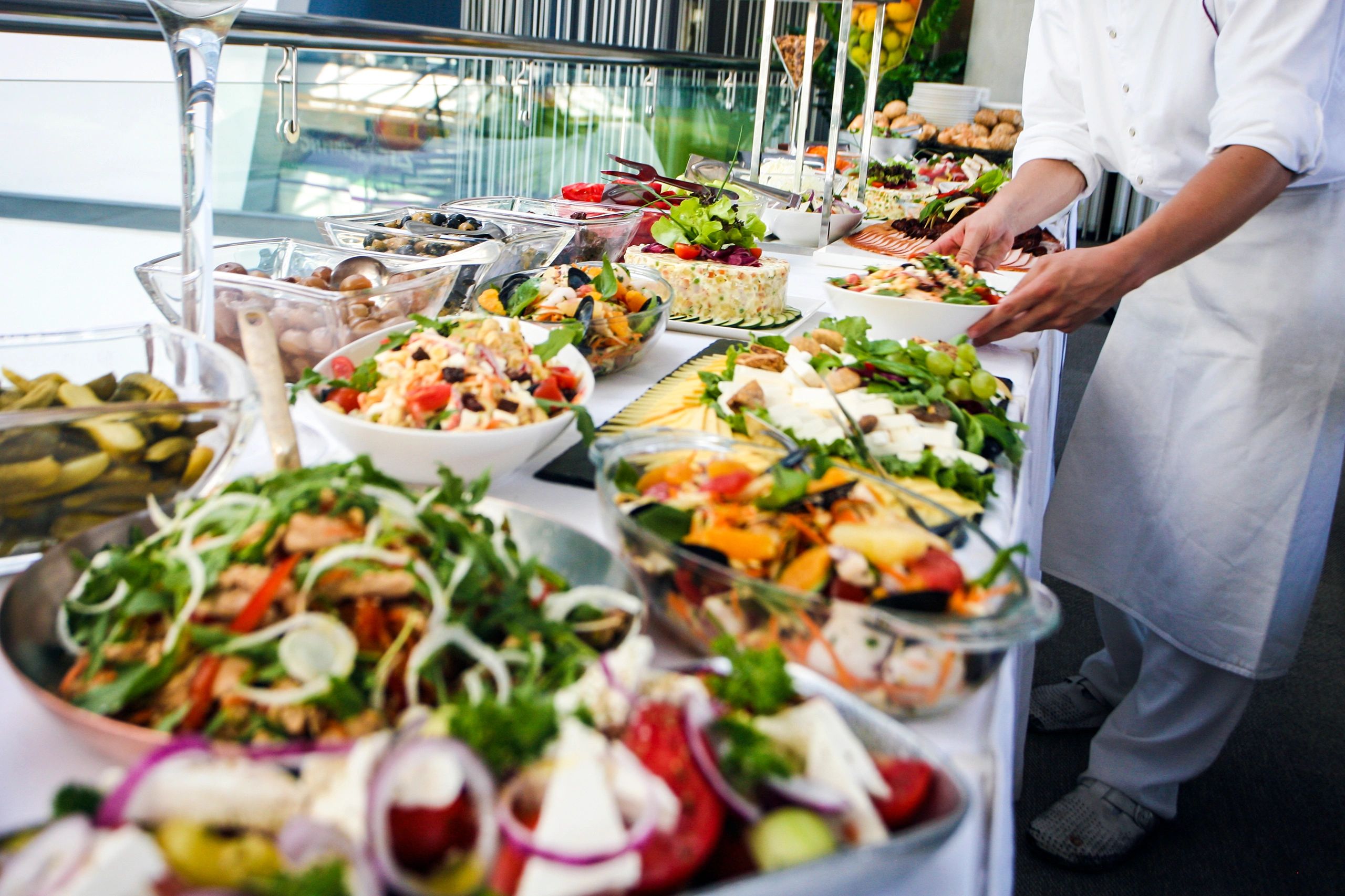 Buffet catering table with gourmet food